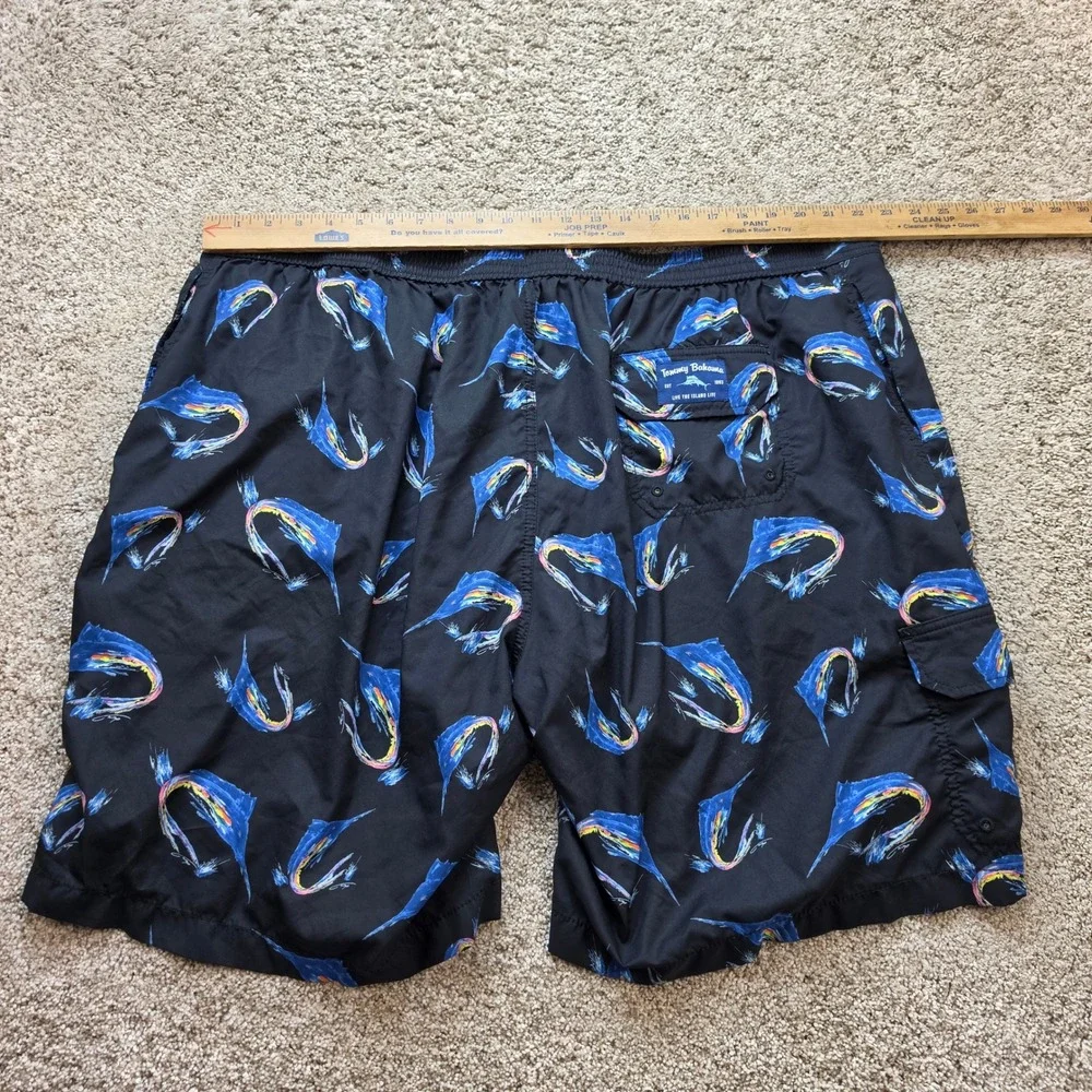 Tommy Bahama Marlin Swim Trunks Mens 3XLT Black Blue Tropical Fishing Board